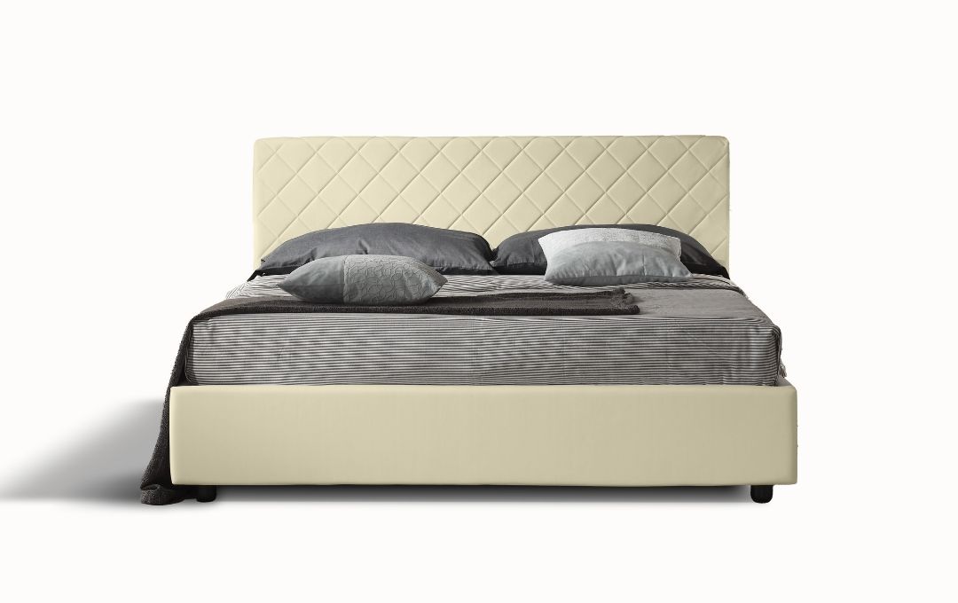 Letto Orione - Ecopelle, Beige, Matrimoniale