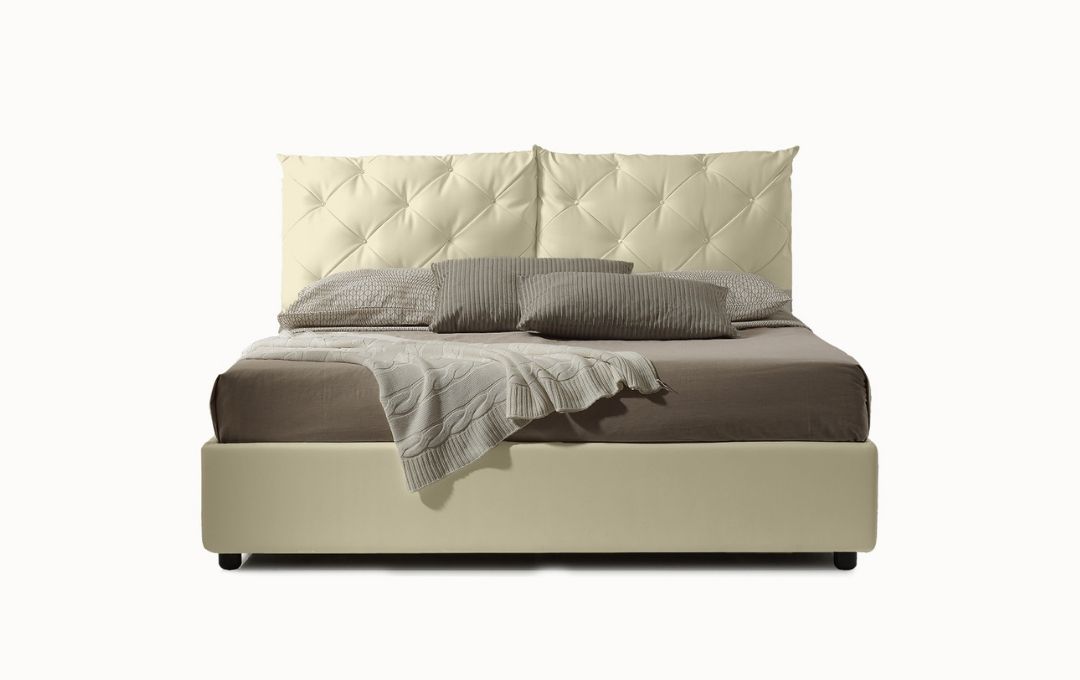 Letto Corona - Ecopelle, Beige, Matrimoniale