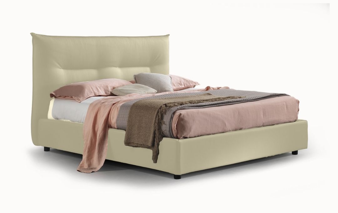 Letto Perseo - Ecopelle, Beige, Matrimoniale